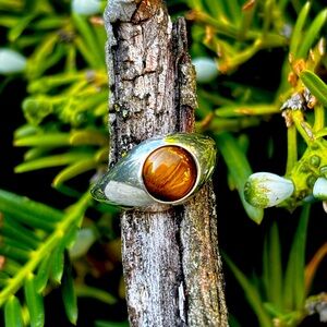 Iris ring, Evil eye, tiger’s eye, silver ring, size 6 - 6.5